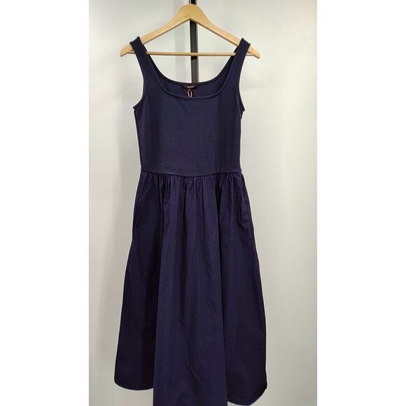 Quince Womens Cotton Mixed Media Tank Dress Navy S - Picture 2 of 3